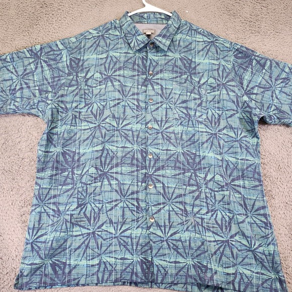 Van‎ Heusen Aloha Hawaiian Shirt Men's XL Blue Green Palm Casual Short Sleeve - Picture 1 of 6